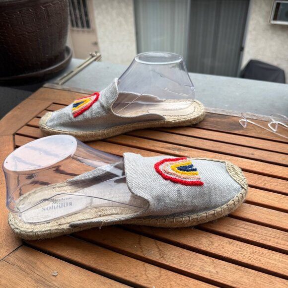 Soludos Womens Rainbow Embroidered Espadrille Mules Size 10 Grey Canvas Slip-On - Picture 3 of 7